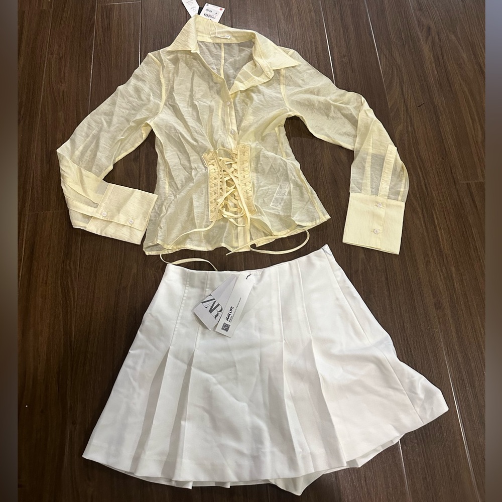 Zara yellow and pleated  skirt set